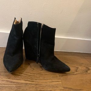 Cole Haan pointy toe suede wedge bootie black